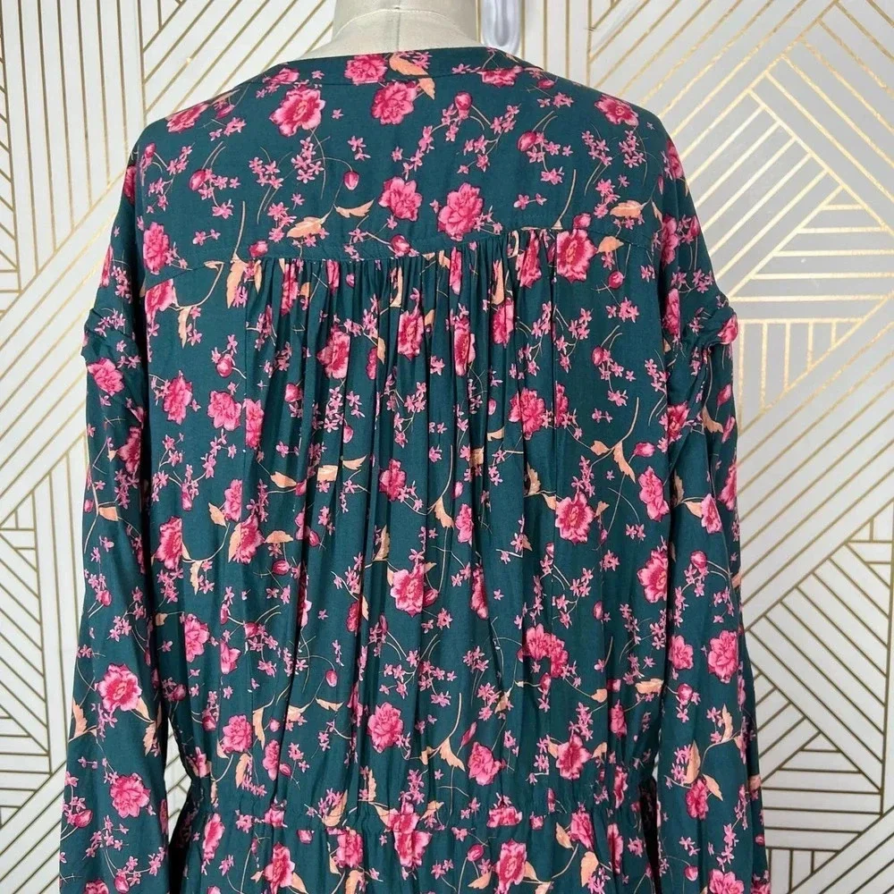 Free People Flower Fields Mini Dress Green Pink Floral Print Size‎ Medium